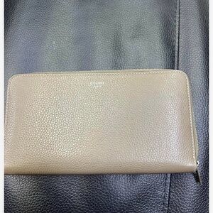 Celine Beige Leather Zip Wallet